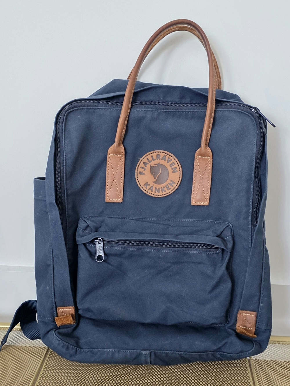 Kånken Leather-Handle Backpack in Navy